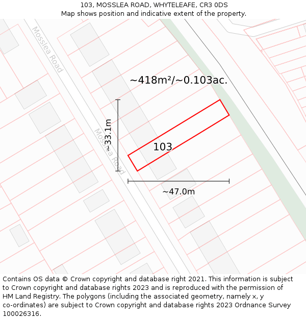 103, MOSSLEA ROAD, WHYTELEAFE, CR3 0DS: Plot and title map