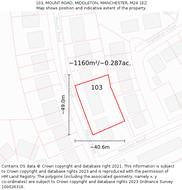 103, MOUNT ROAD, MIDDLETON, MANCHESTER, M24 1EZ: Plot and title map