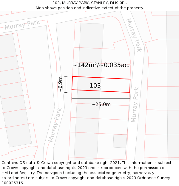 103, MURRAY PARK, STANLEY, DH9 0PU: Plot and title map