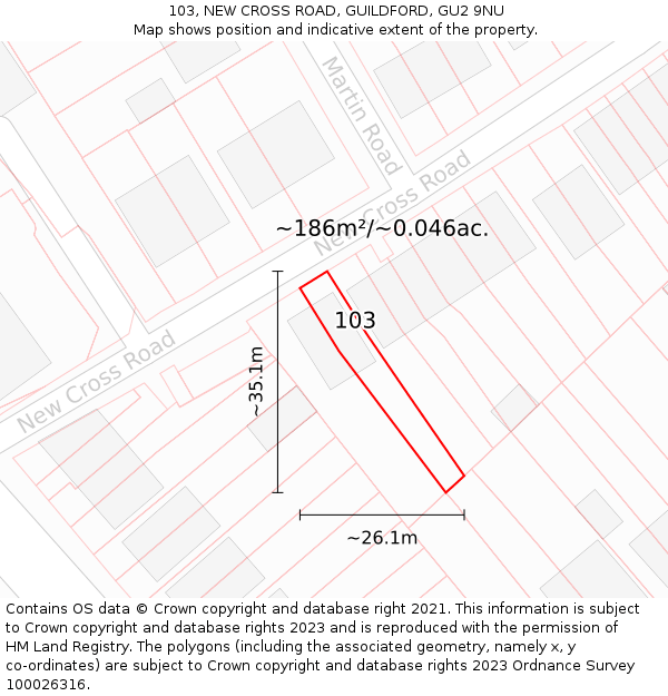 103, NEW CROSS ROAD, GUILDFORD, GU2 9NU: Plot and title map