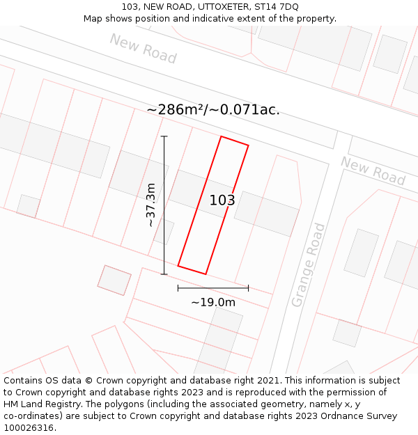 103, NEW ROAD, UTTOXETER, ST14 7DQ: Plot and title map