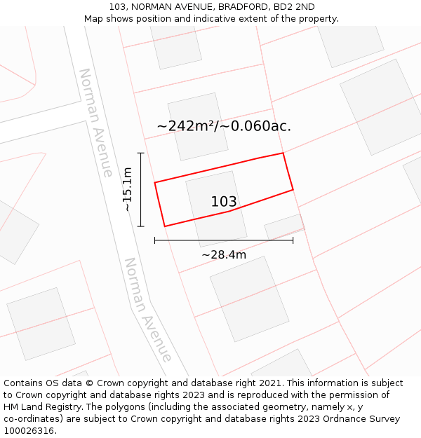 103, NORMAN AVENUE, BRADFORD, BD2 2ND: Plot and title map
