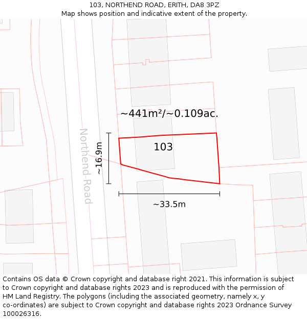 103, NORTHEND ROAD, ERITH, DA8 3PZ: Plot and title map