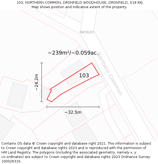103, NORTHERN COMMON, DRONFIELD WOODHOUSE, DRONFIELD, S18 8XJ: Plot and title map