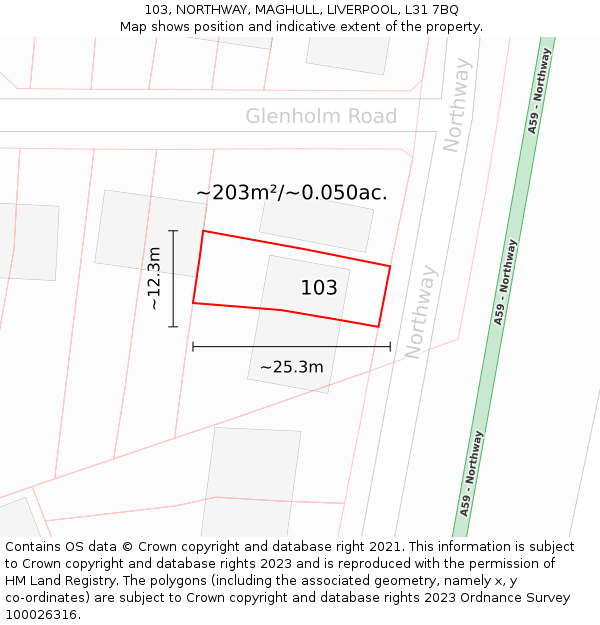103, NORTHWAY, MAGHULL, LIVERPOOL, L31 7BQ: Plot and title map