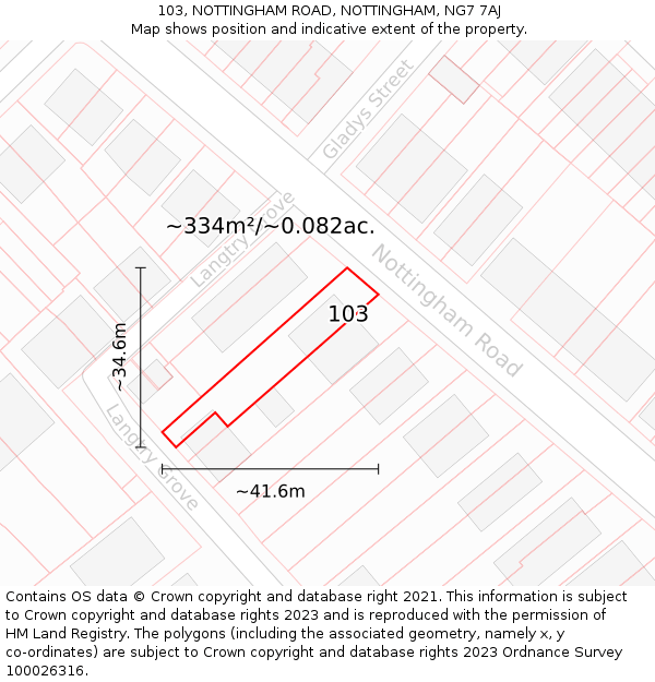 103, NOTTINGHAM ROAD, NOTTINGHAM, NG7 7AJ: Plot and title map