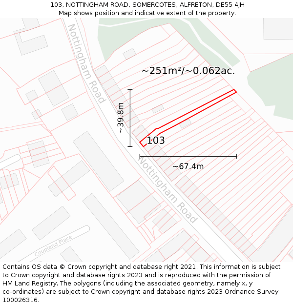 103, NOTTINGHAM ROAD, SOMERCOTES, ALFRETON, DE55 4JH: Plot and title map