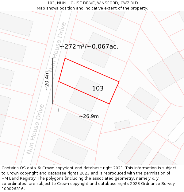 103, NUN HOUSE DRIVE, WINSFORD, CW7 3LD: Plot and title map
