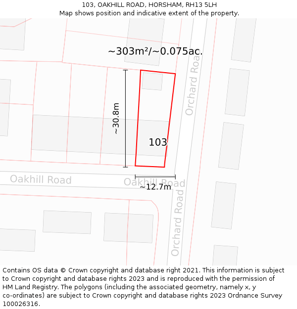 103, OAKHILL ROAD, HORSHAM, RH13 5LH: Plot and title map