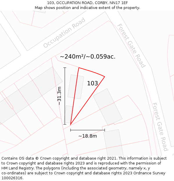 103, OCCUPATION ROAD, CORBY, NN17 1EF: Plot and title map