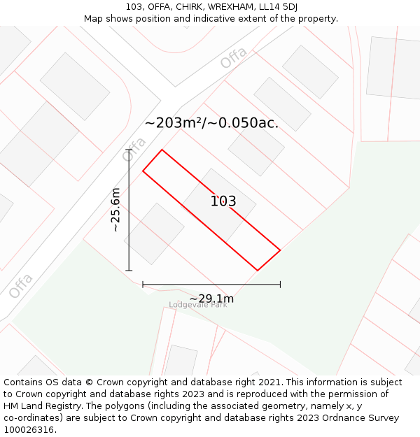 103, OFFA, CHIRK, WREXHAM, LL14 5DJ: Plot and title map