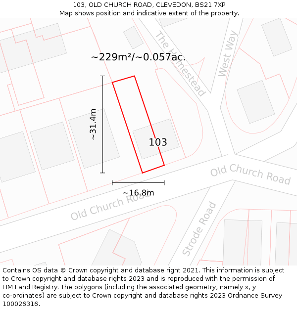 103, OLD CHURCH ROAD, CLEVEDON, BS21 7XP: Plot and title map