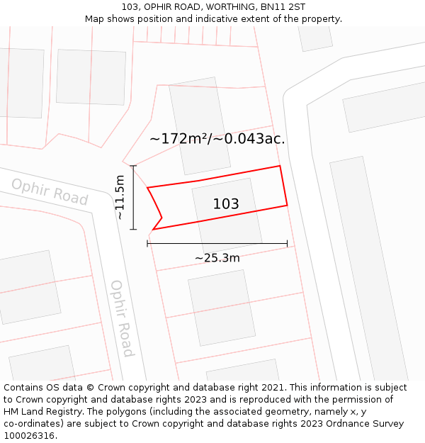 103, OPHIR ROAD, WORTHING, BN11 2ST: Plot and title map