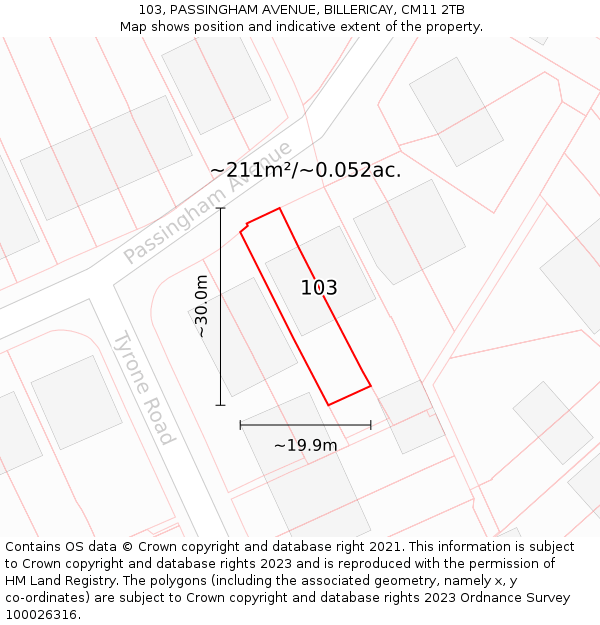 103, PASSINGHAM AVENUE, BILLERICAY, CM11 2TB: Plot and title map
