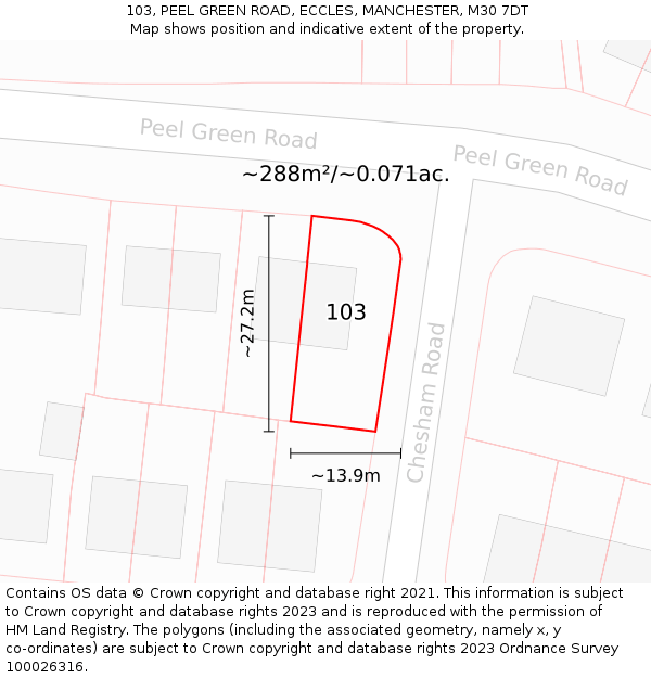 103, PEEL GREEN ROAD, ECCLES, MANCHESTER, M30 7DT: Plot and title map