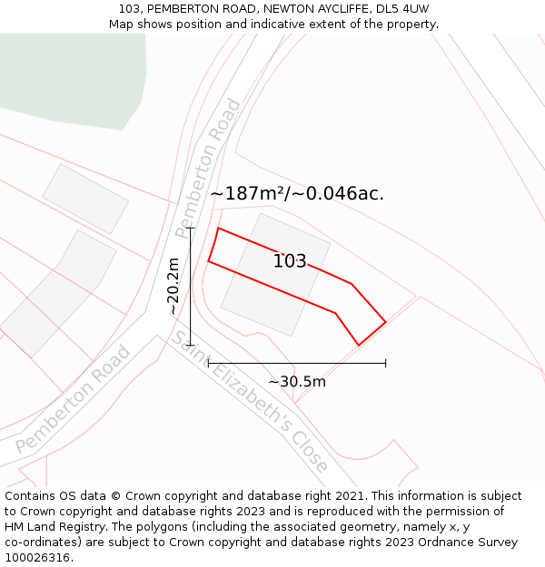 103, PEMBERTON ROAD, NEWTON AYCLIFFE, DL5 4UW: Plot and title map