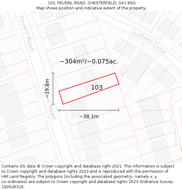 103, PEVERIL ROAD, CHESTERFIELD, S41 8SG: Plot and title map