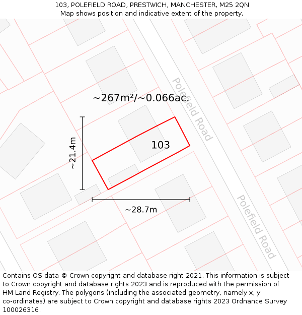 103, POLEFIELD ROAD, PRESTWICH, MANCHESTER, M25 2QN: Plot and title map