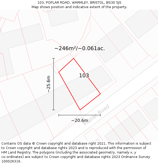 103, POPLAR ROAD, WARMLEY, BRISTOL, BS30 5JS: Plot and title map