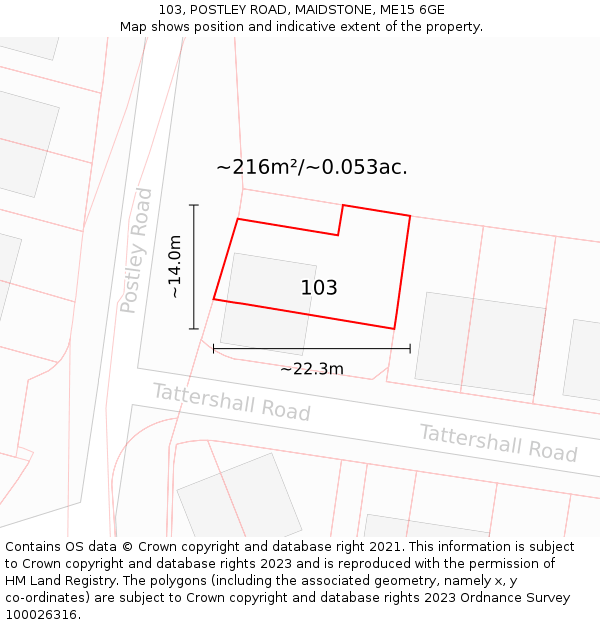 103, POSTLEY ROAD, MAIDSTONE, ME15 6GE: Plot and title map