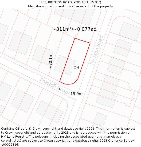 103, PRESTON ROAD, POOLE, BH15 3EQ: Plot and title map