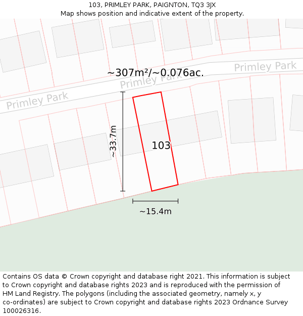 103, PRIMLEY PARK, PAIGNTON, TQ3 3JX: Plot and title map