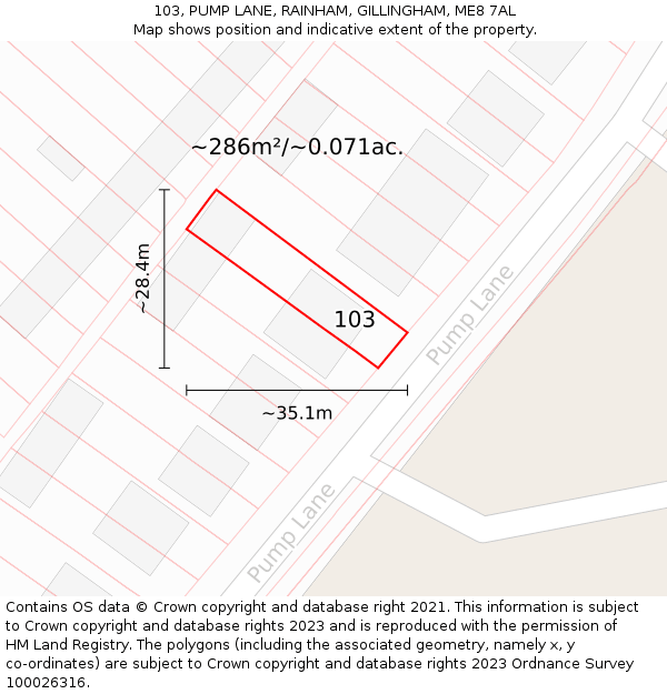 103, PUMP LANE, RAINHAM, GILLINGHAM, ME8 7AL: Plot and title map