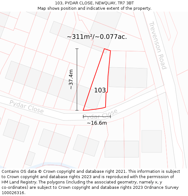 103, PYDAR CLOSE, NEWQUAY, TR7 3BT: Plot and title map