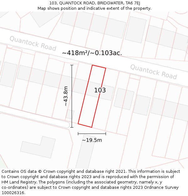 103, QUANTOCK ROAD, BRIDGWATER, TA6 7EJ: Plot and title map