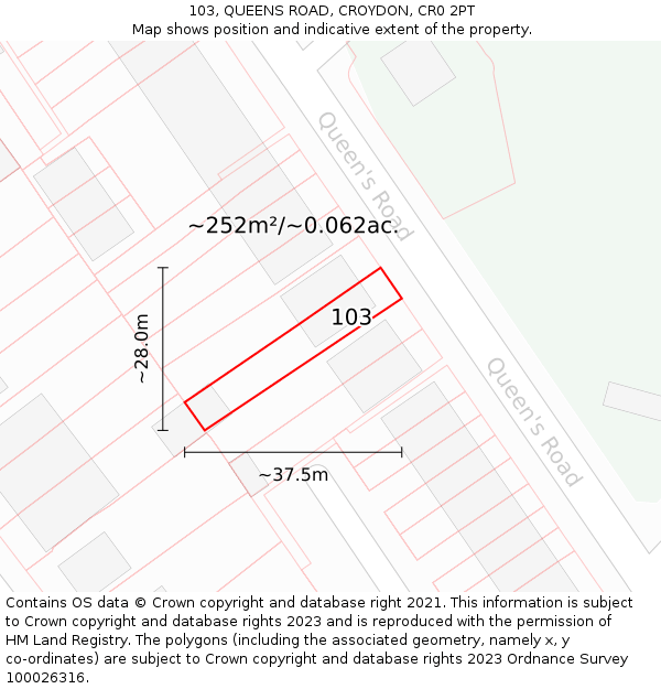 103, QUEENS ROAD, CROYDON, CR0 2PT: Plot and title map