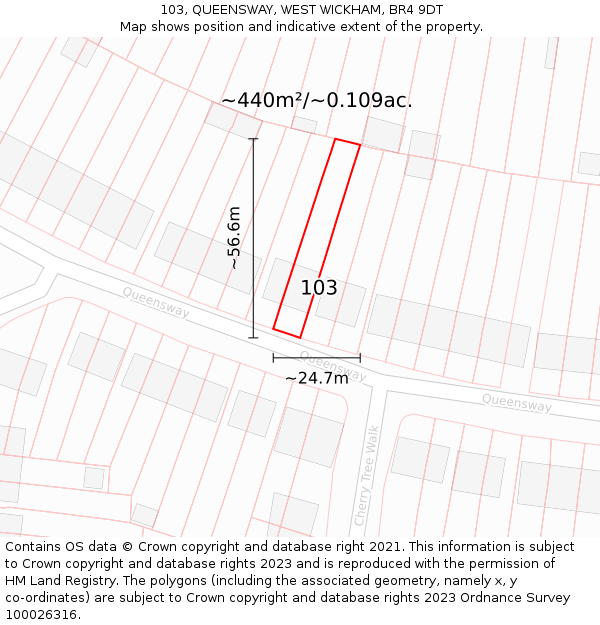 103, QUEENSWAY, WEST WICKHAM, BR4 9DT: Plot and title map
