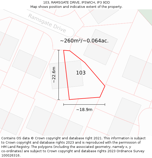 103, RAMSGATE DRIVE, IPSWICH, IP3 9DD: Plot and title map