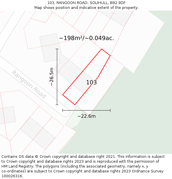 103, RANGOON ROAD, SOLIHULL, B92 9DF: Plot and title map
