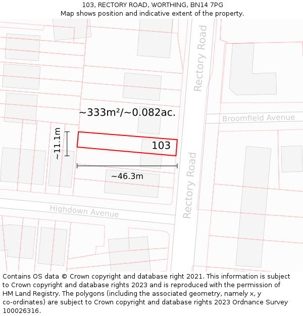 103, RECTORY ROAD, WORTHING, BN14 7PG: Plot and title map