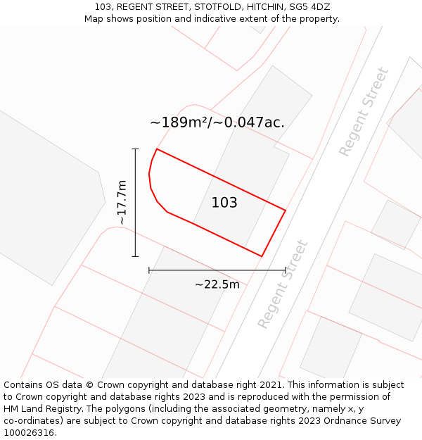 103, REGENT STREET, STOTFOLD, HITCHIN, SG5 4DZ: Plot and title map