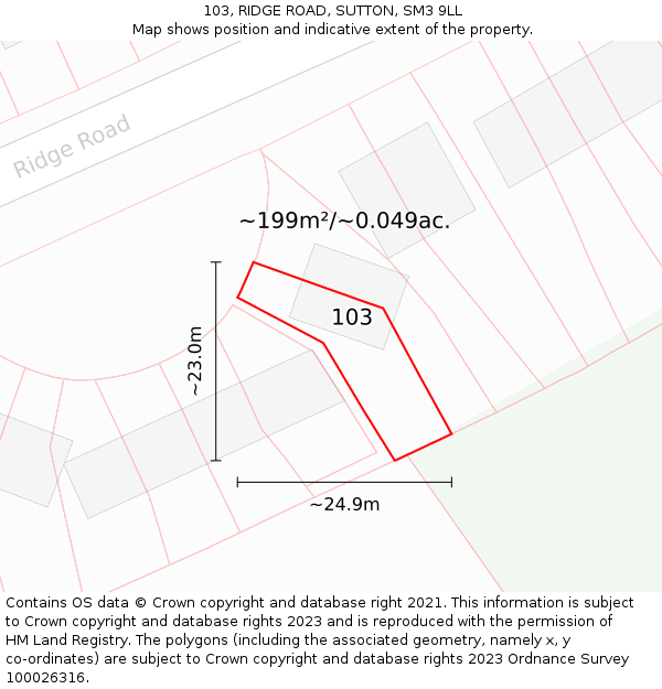 103, RIDGE ROAD, SUTTON, SM3 9LL: Plot and title map