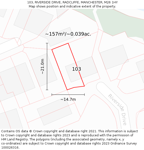 103, RIVERSIDE DRIVE, RADCLIFFE, MANCHESTER, M26 1HY: Plot and title map