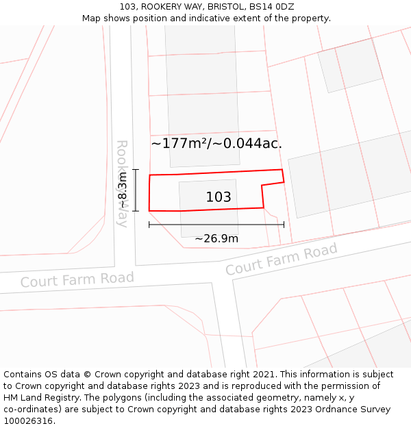 103, ROOKERY WAY, BRISTOL, BS14 0DZ: Plot and title map