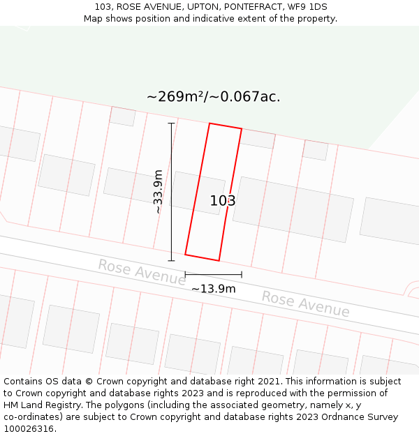 103, ROSE AVENUE, UPTON, PONTEFRACT, WF9 1DS: Plot and title map
