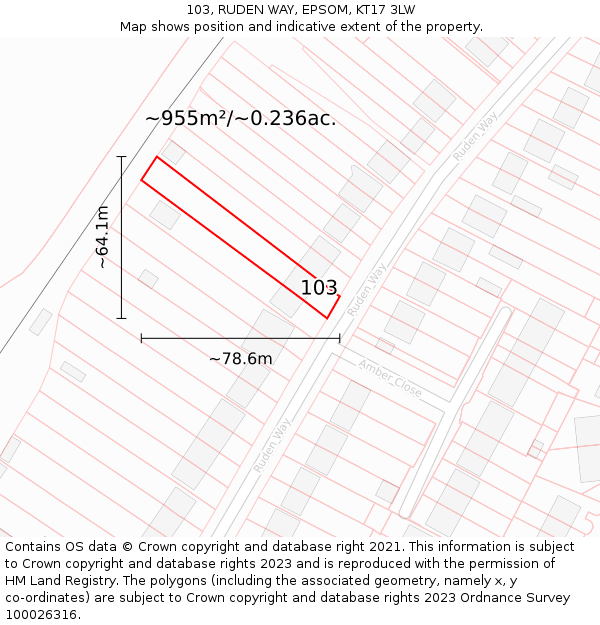 103, RUDEN WAY, EPSOM, KT17 3LW: Plot and title map