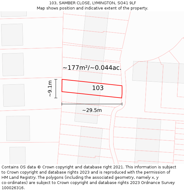 103, SAMBER CLOSE, LYMINGTON, SO41 9LF: Plot and title map