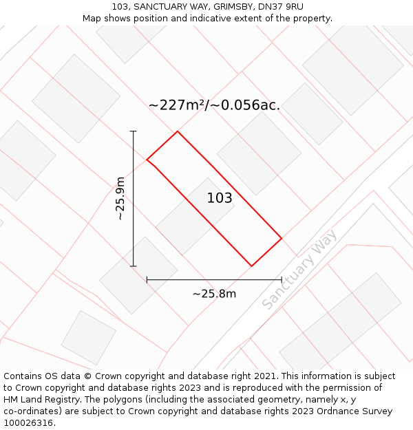 103, SANCTUARY WAY, GRIMSBY, DN37 9RU: Plot and title map