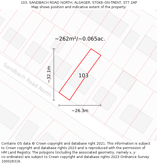 103, SANDBACH ROAD NORTH, ALSAGER, STOKE-ON-TRENT, ST7 2AP: Plot and title map