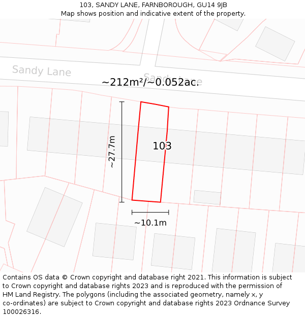 103, SANDY LANE, FARNBOROUGH, GU14 9JB: Plot and title map