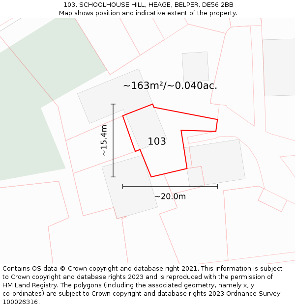 103, SCHOOLHOUSE HILL, HEAGE, BELPER, DE56 2BB: Plot and title map