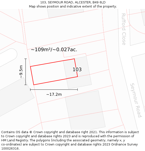 103, SEYMOUR ROAD, ALCESTER, B49 6LD: Plot and title map