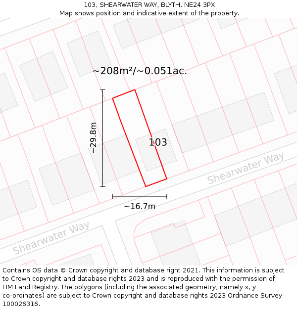 103, SHEARWATER WAY, BLYTH, NE24 3PX: Plot and title map