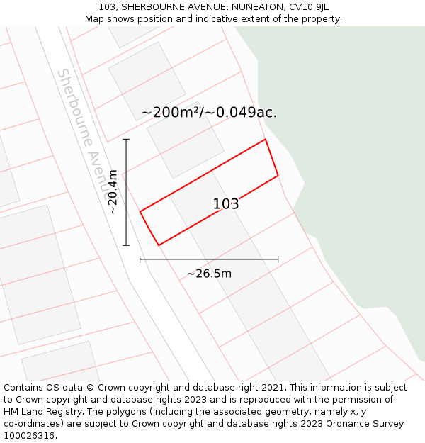 103, SHERBOURNE AVENUE, NUNEATON, CV10 9JL: Plot and title map