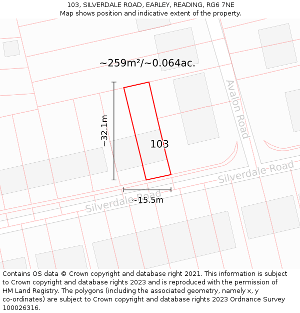 103, SILVERDALE ROAD, EARLEY, READING, RG6 7NE: Plot and title map