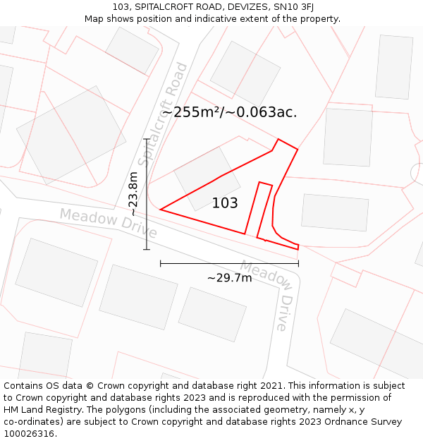 103, SPITALCROFT ROAD, DEVIZES, SN10 3FJ: Plot and title map